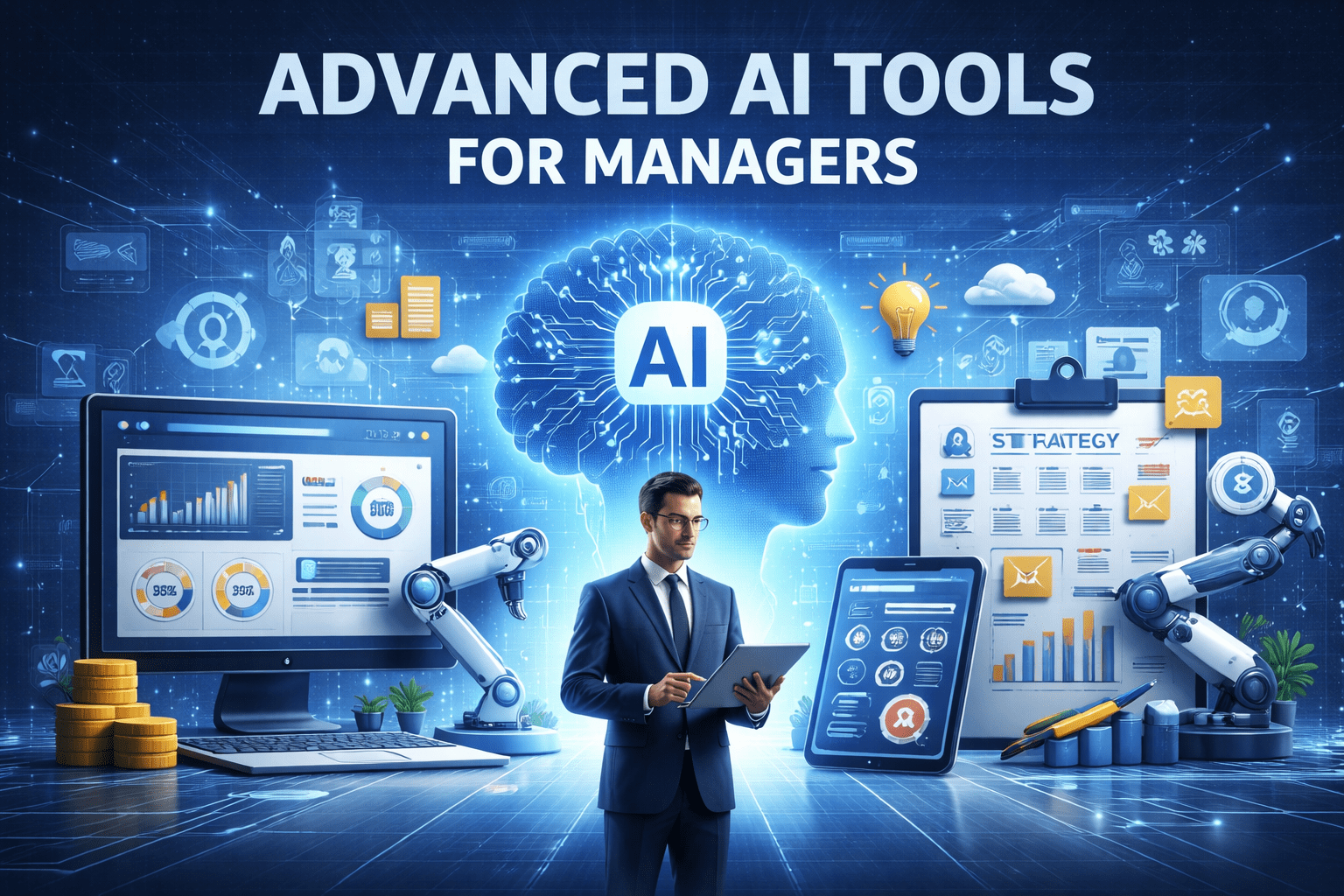 چرا هوش مصنوعی برای مدیران اهمیت دارد؟ نقش مدیران، تصمیم‌گیری آگاهانه و به‌موقع است. در دنیای داده‌محور امروز، حجم اطلاعات به‌قدری زیاد است که تحلیل دستی آن‌ها تقریباً غیرممکن شده است. هوش مصنوعی به مدیران کمک می‌کند: الگوهای پنهان در داده‌ها را شناسایی کنند روندهای بازار را پیش‌بینی کنند عملکرد تیم‌ها را تحلیل کنند فرآیندهای تکراری را خودکارسازی کنند در نتیجه، تصمیم‌ها سریع‌تر، دقیق‌تر و مبتنی بر داده خواهند بود. انواع ابزارهای پیشرفته هوش مصنوعی برای مدیران ۱. ابزارهای تحلیل داده و هوش تجاری (Business Intelligence) این ابزارها داده‌های خام را به گزارش‌ها و داشبوردهای قابل‌فهم تبدیل می‌کنند. کاربردها: تحلیل فروش و عملکرد مالی بررسی رفتار مشتریان پایش شاخص‌های کلیدی عملکرد (KPI) ۲. ابزارهای تولید محتوا و پردازش زبان طبیعی (NLP) این دسته از ابزارها در تولید متن، خلاصه‌سازی، تحلیل احساسات و ارتباطات سازمانی کاربرد دارند. کاربردها: نگارش گزارش‌های مدیریتی تولید پیش‌نویس ایمیل‌ها و اسناد تحلیل بازخورد مشتریان ۳. ابزارهای پیش‌بینی و مدل‌سازی این ابزارها با استفاده از الگوریتم‌های یادگیری ماشین، روندهای آینده را پیش‌بینی می‌کنند. کاربردها: پیش‌بینی فروش مدیریت موجودی تحلیل ریسک پروژه‌ها ۴. ابزارهای اتوماسیون هوشمند این ابزارها فرآیندهای تکراری را به‌صورت خودکار انجام می‌دهند و بهره‌وری تیم‌ها را افزایش می‌دهند. کاربردها: اتوماسیون فرآیندهای منابع انسانی مدیریت گردش کار (Workflow) پاسخ‌گویی خودکار به مشتریان مراحل استفاده از ابزارهای هوش مصنوعی در مدیریت ۱. شناسایی نیاز واقعی سازمان قبل از انتخاب ابزار، باید مشخص شود چه مسئله‌ای قرار است حل شود؛ کاهش هزینه، افزایش فروش یا بهبود بهره‌وری؟ ۲. انتخاب ابزار متناسب با هدف هر ابزار هوش مصنوعی برای همه مسائل مناسب نیست. انتخاب باید بر اساس: نوع داده اندازه سازمان اهداف مدیریتی انجام شود. ۳. آموزش و فرهنگ‌سازی در سازمان استفاده موفق از AI نیازمند آموزش تیم و ایجاد نگرش مثبت نسبت به فناوری است. ۴. ارزیابی و بهینه‌سازی مداوم هوش مصنوعی یک پروژه یک‌باره نیست؛ بلکه فرآیندی مداوم برای بهبود تصمیم‌گیری است. مزایا و چالش‌های استفاده از هوش مصنوعی برای مدیران مزایا افزایش دقت در تصمیم‌گیری کاهش خطای انسانی صرفه‌جویی در زمان بهینه‌سازی منابع چالش‌ها نیاز به داده‌های باکیفیت نگرانی‌های مربوط به امنیت اطلاعات مقاومت سازمانی در برابر تغییر مدیریت این چالش‌ها بخشی از فرآیند پیاده‌سازی موفق هوش مصنوعی است. ابزارهای هوش مصنوعی برای چه مدیرانی مناسب است؟ ابزارهای پیشرفته AI برای این گروه‌ها کاربرد ویژه دارد: مدیران ارشد و تصمیم‌گیرندگان سازمانی مدیران بازاریابی و فروش مدیران منابع انسانی مدیران پروژه و عملیات جمع‌بندی استفاده از ابزارهای پیشرفته هوش مصنوعی برای مدیران به معنای جایگزینی انسان نیست، بلکه به‌معنای تقویت توانایی تحلیل، تصمیم‌گیری و مدیریت است. مدیرانی که بتوانند از AI به‌عنوان یک ابزار استراتژیک استفاده کنند، سازمان‌های چابک‌تر و رقابتی‌تری خواهند ساخت. ابزارهای هوش مصنوعی برای مدیران